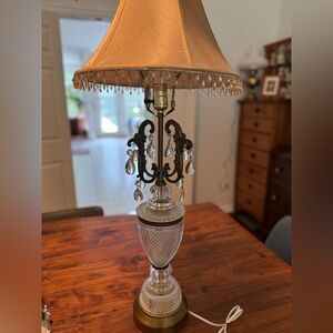 Vintage Hollywood Regency 35.5" Fancy Art Deco Cut Crystal or Glass Table Lamp
